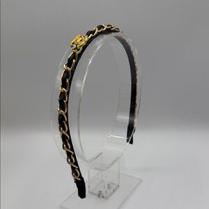 Upcycled Gold Chain Black Leather Headband
